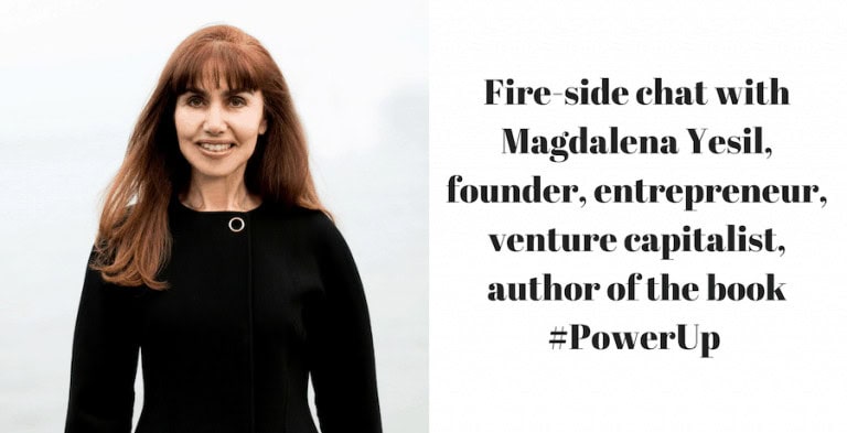 Magdalena Yesil at fire-side chat event, entrepreneur and author.