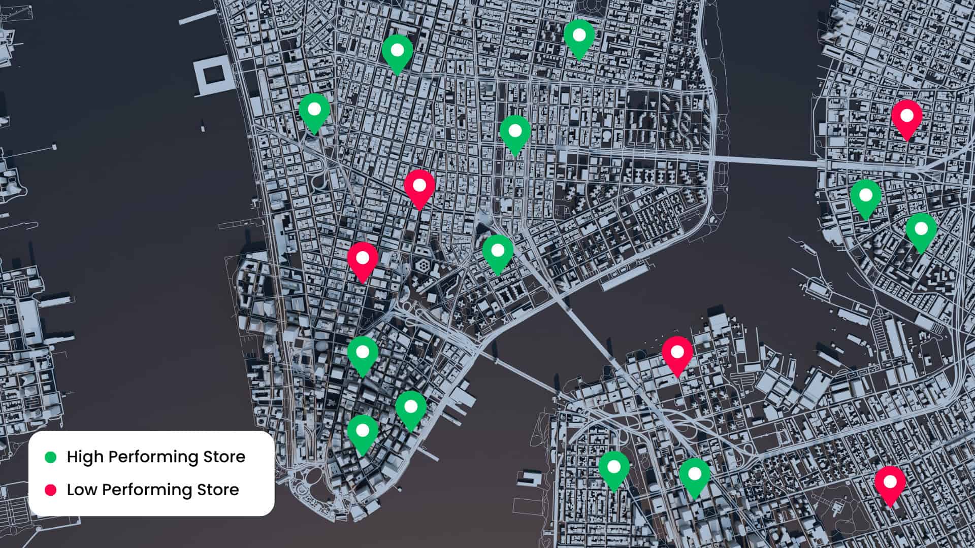 a map of segmented stores across a city map powered by integrated assortment planning platform