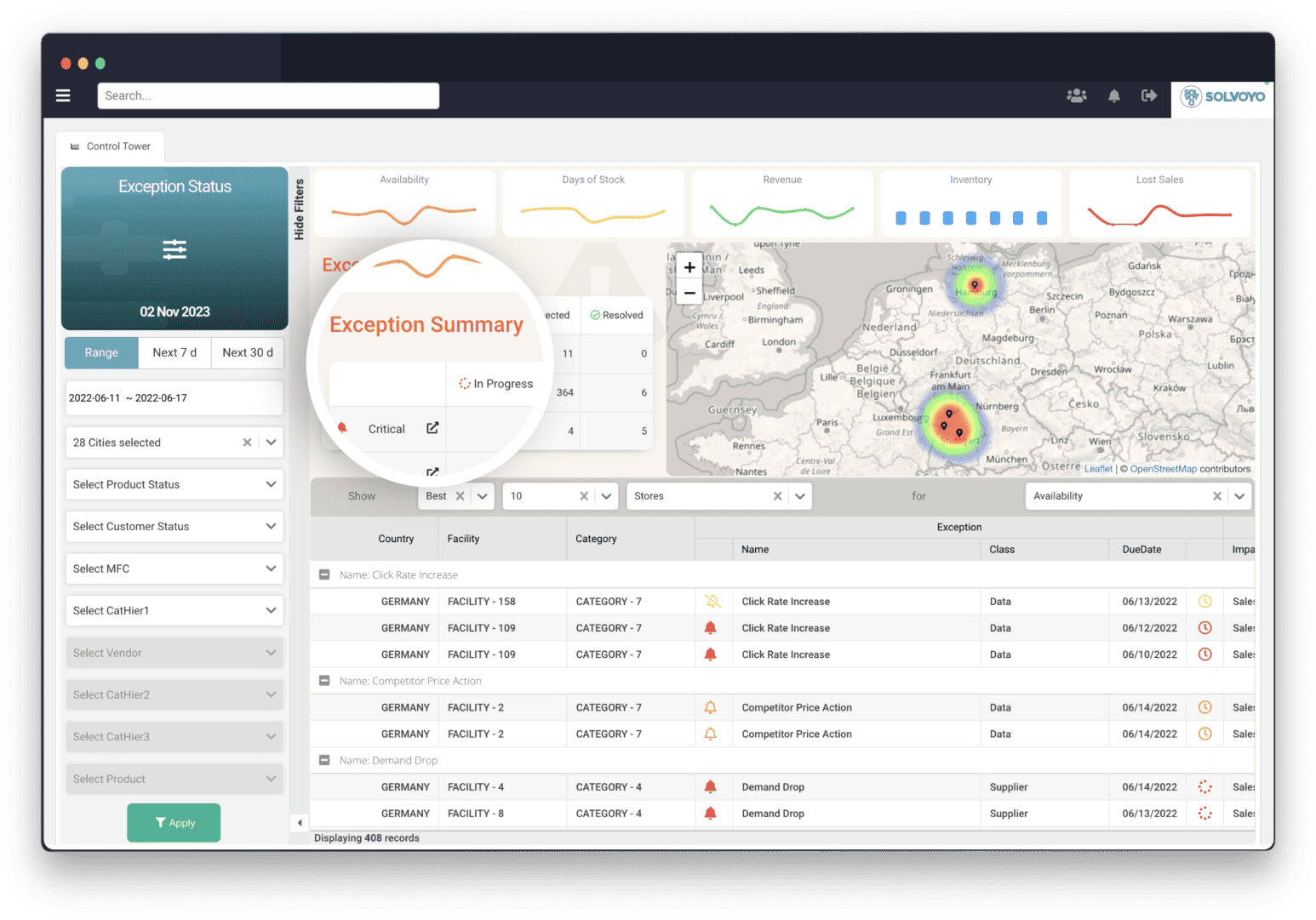 screenshot of a control tower and analytics dashboard