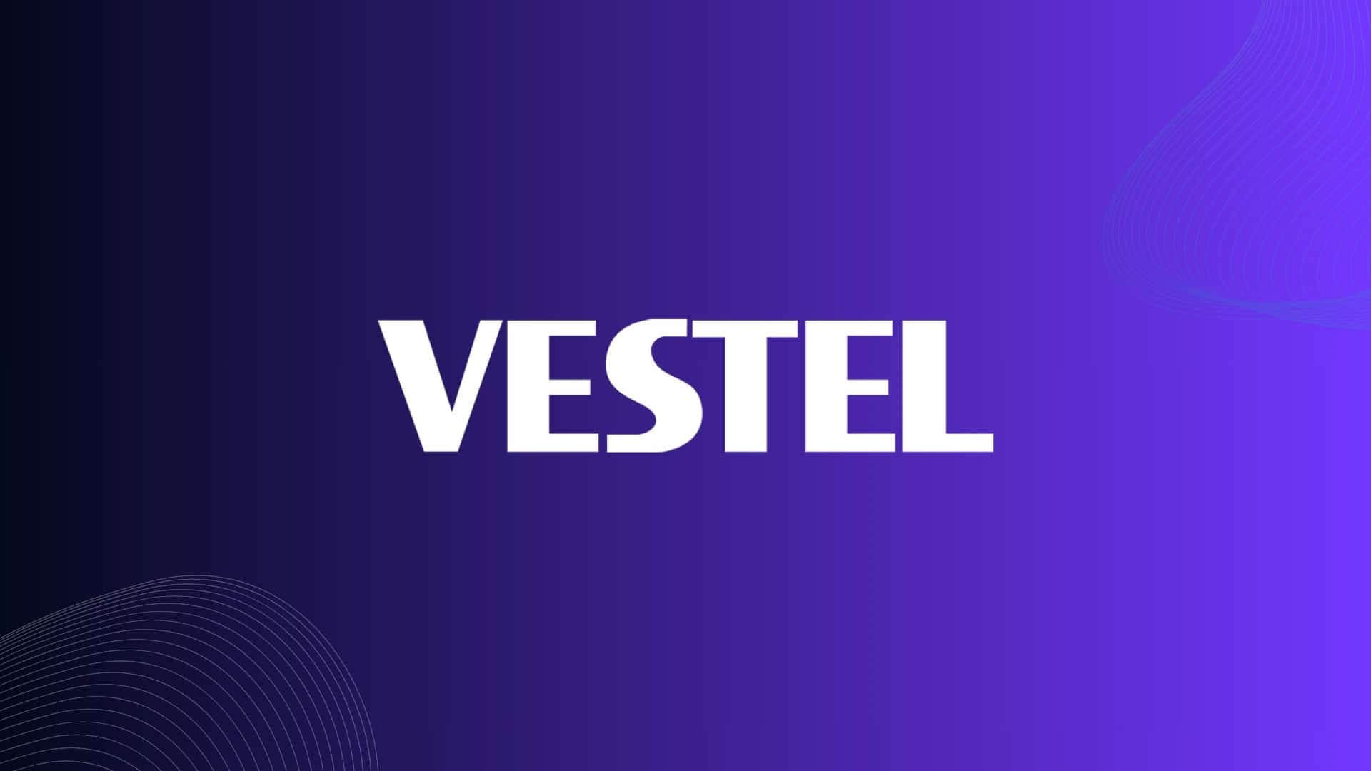 Vestel brand logo on a vibrant purple background.